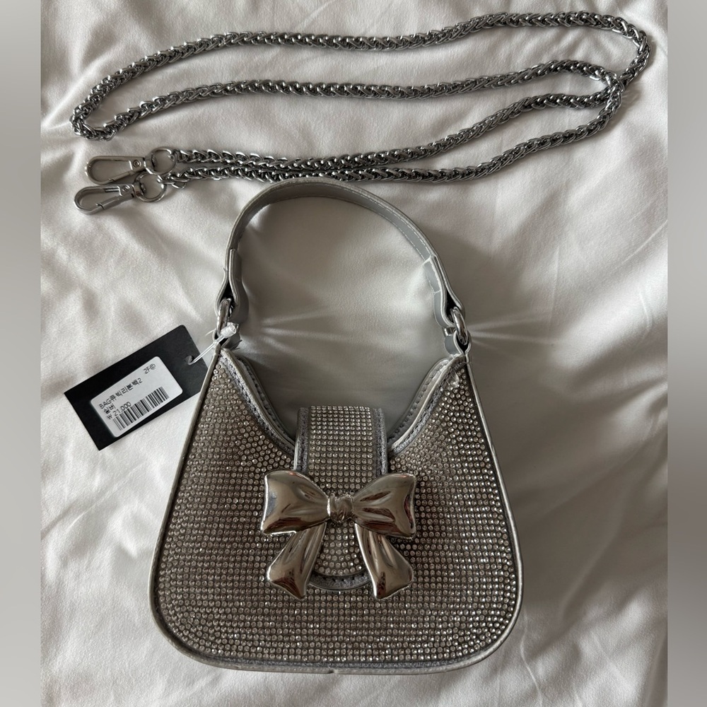 From KOREA Silver Bow-Accent Women's Bag